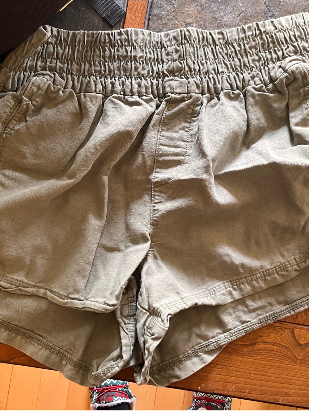 aerie Olive Green High-Waist Elastic Waist Shorts